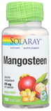 SOLARAY frasco frontal de Mangosteen 475mg mostrando etiqueta y beneficios