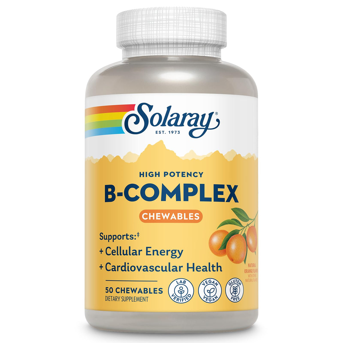 SOLARAY frasco frontal naranja masticables, conveniencia diaria