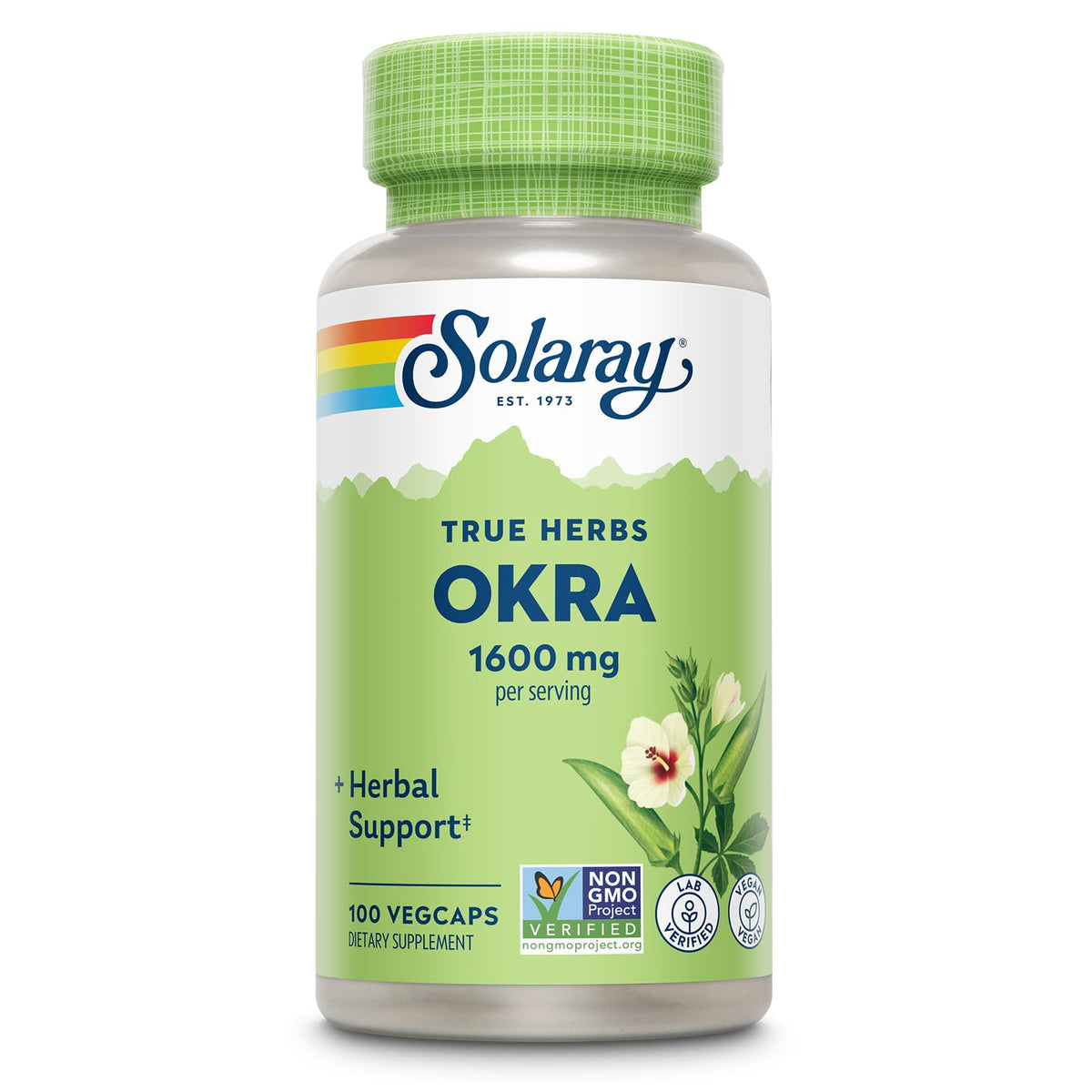 SOLARAY frasco frontal mostrando 100 VegCaps y beneficios veganos
