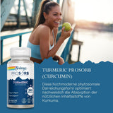 SOLARAY ProSorb Turmeric primer plano de cápsula vegana destaca fácil digestión