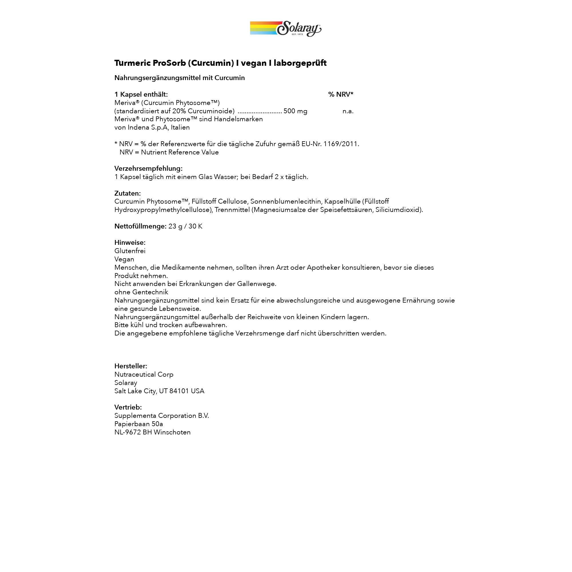 SOLARAY ProSorb Turmeric cápsulas junto a agenda diaria sugiere integración en rutina