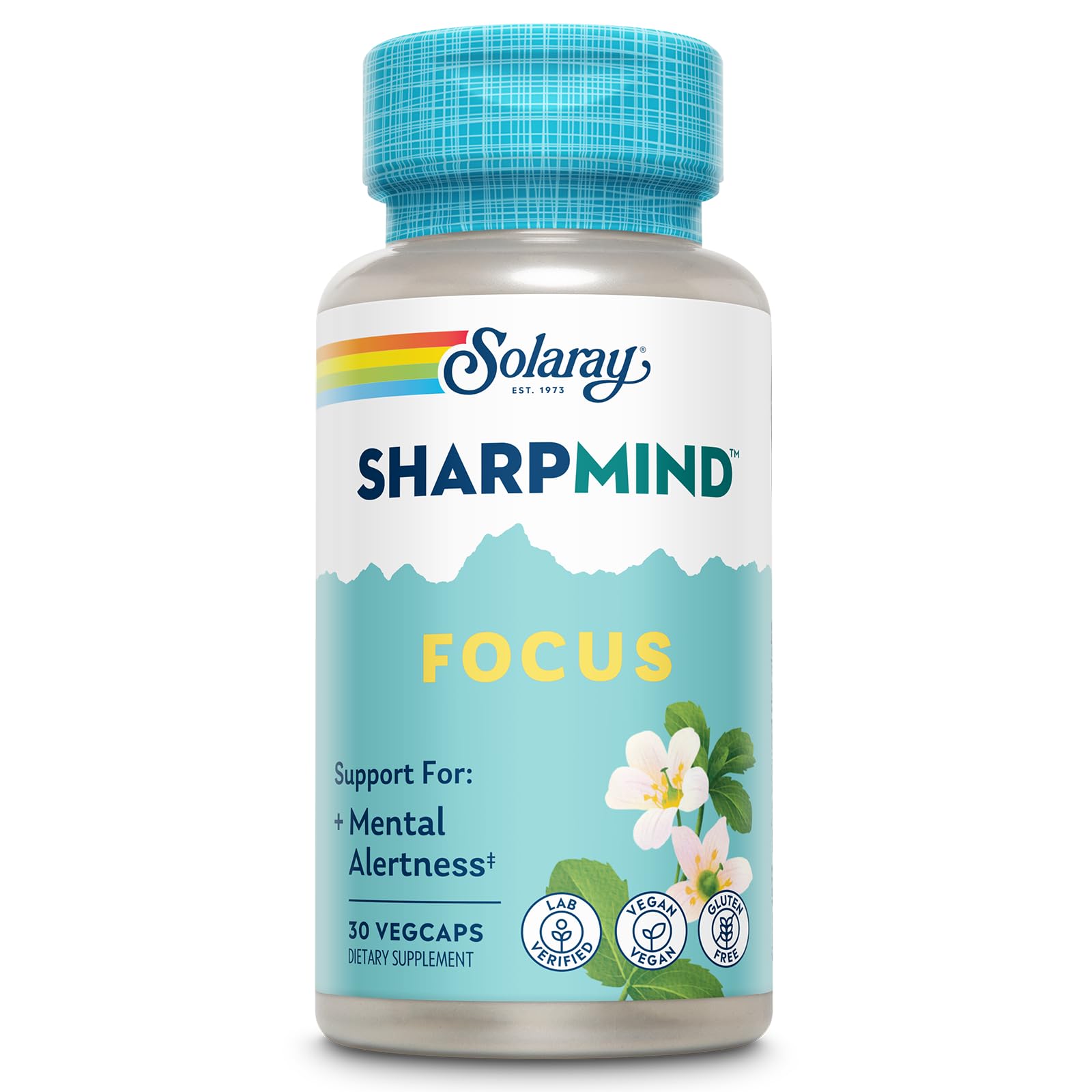SOLARAY envase frontal mostrando cápsulas y beneficios de enfoque