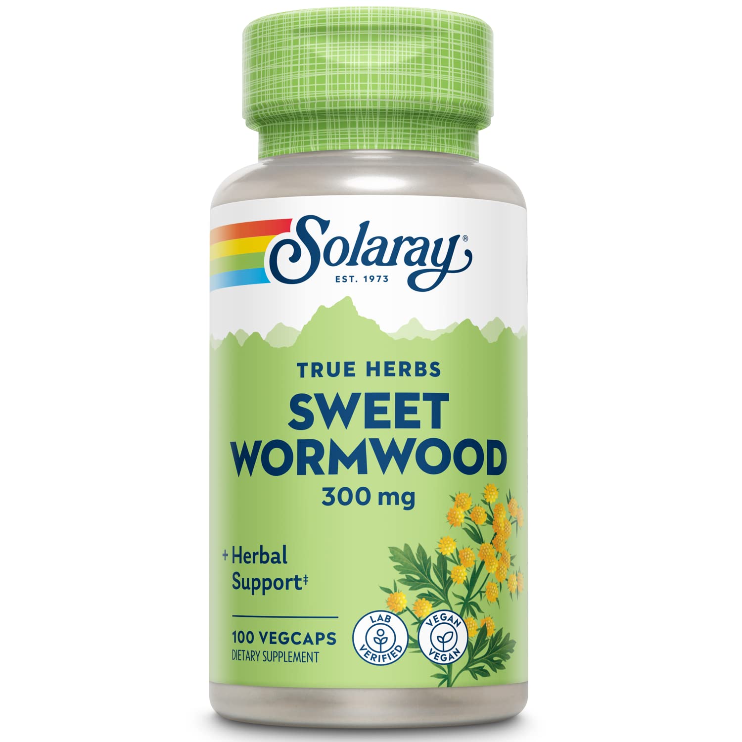 SOLARAY frasco frontal de Sweet Wormwood 100 cápsulas muestra envase y etiqueta clara como referencia de confianza