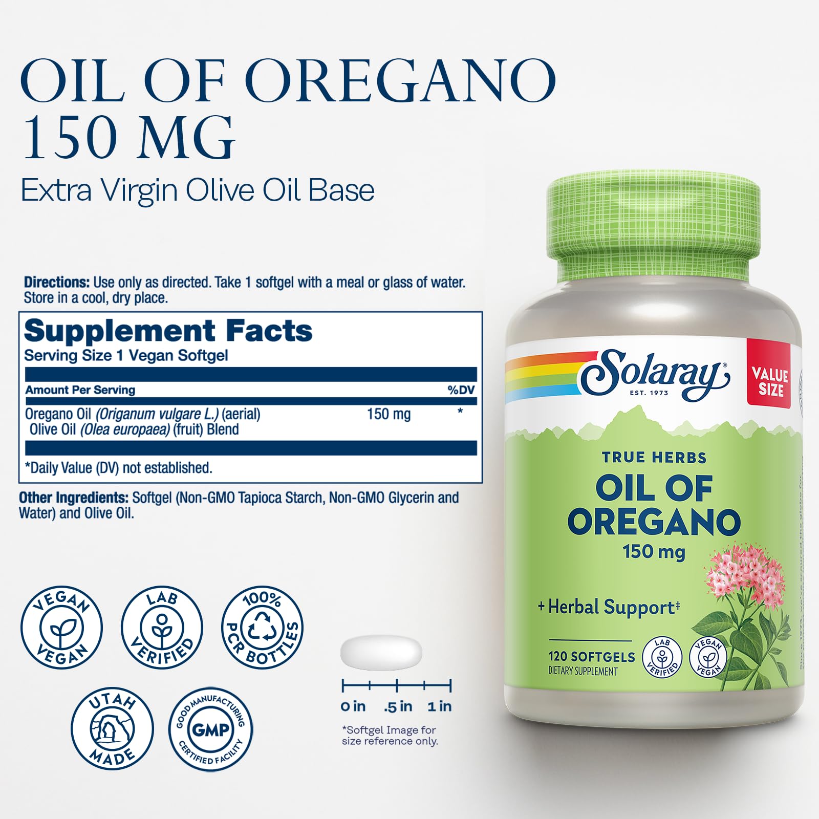 SOLARAY detalle de textura del aceite de orégano para absorción suave