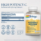 Solaray primer plano del polvo de vitamina C, textura fina y pura