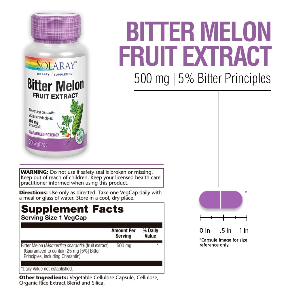 SOLARAY polvo de extracto de melón amargo en primer plano para ver la textura y pureza