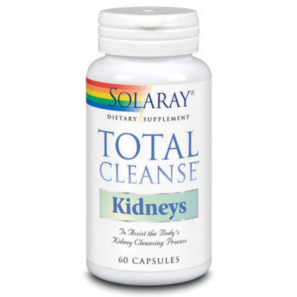 SOLARAY frasco frontal del Total Cleanse Kidney mostrando etiqueta y beneficios visibles