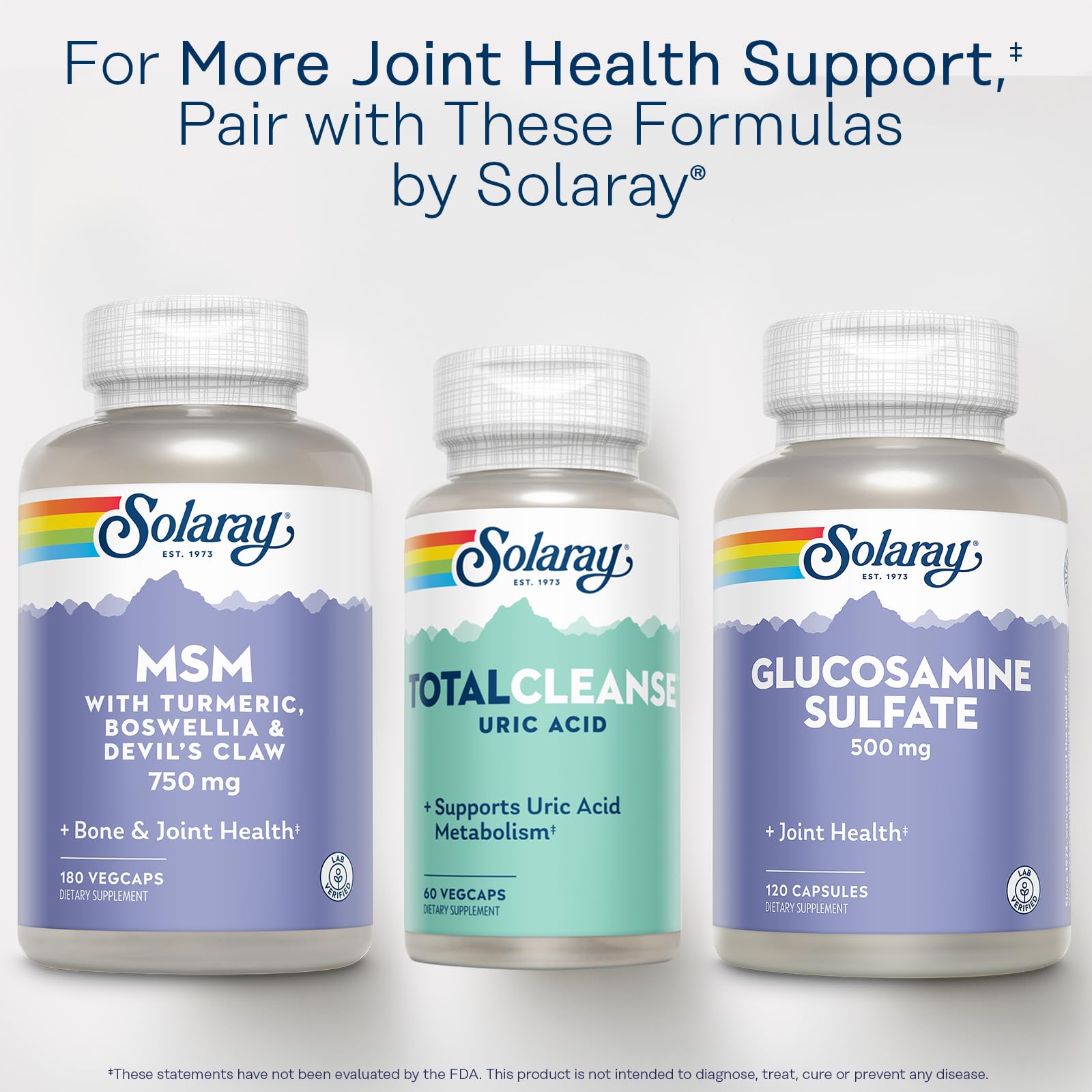 SOLARAY producto colocado junto a agua y frutas para uso diario saludable