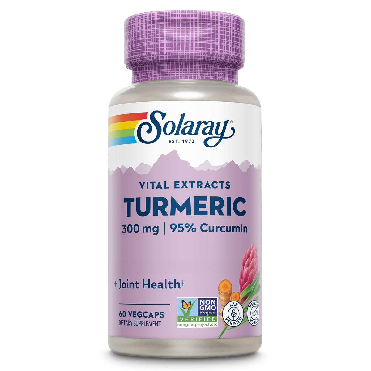 SOLARAY envase frontal mostrando cúrcuma 300 mg y beneficios claros