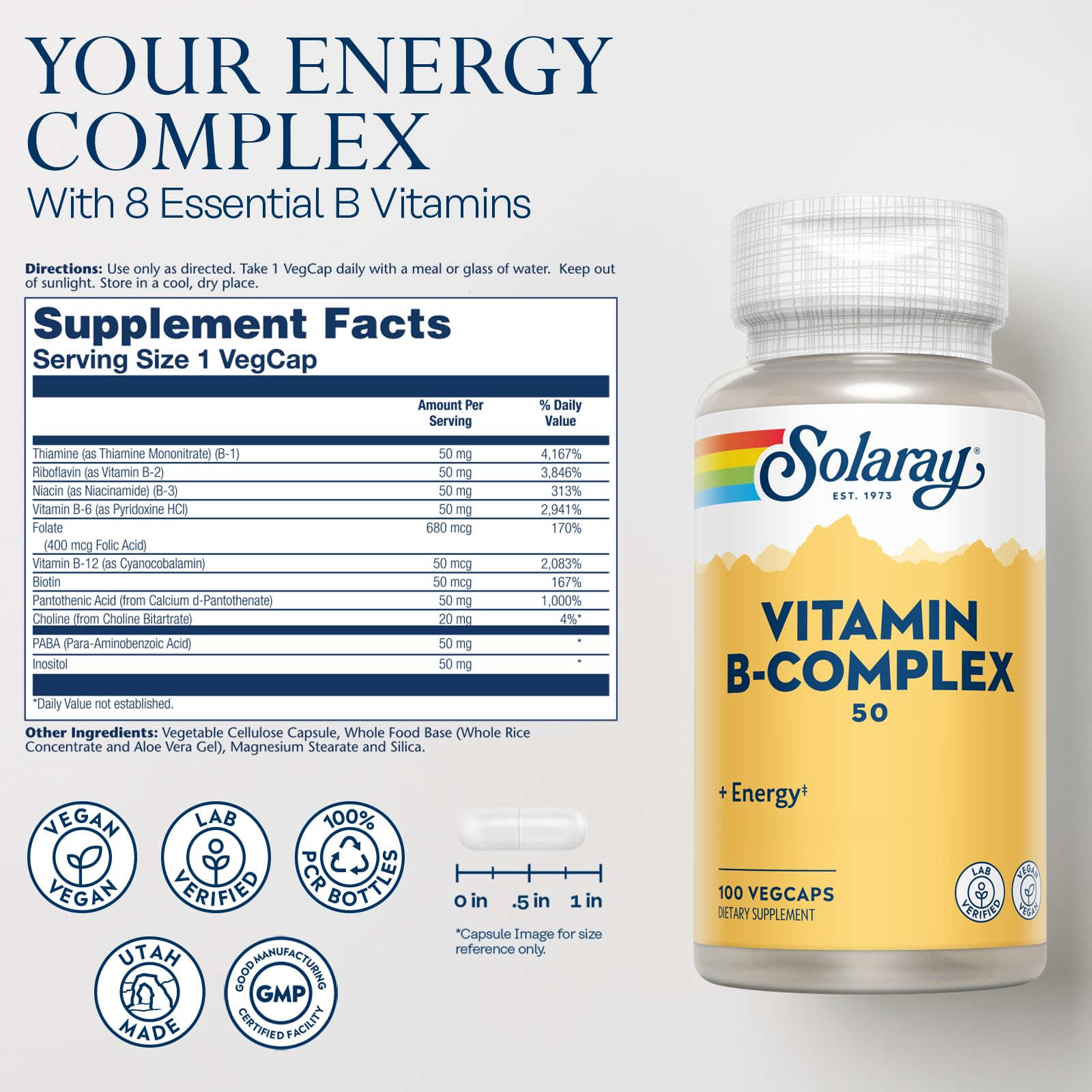 SOLARAY cápsula vegetal abierta mostrando contenido fino y beneficio de absorción