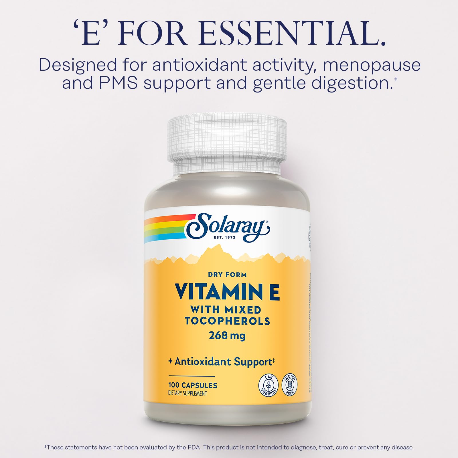 SOLARAY textura del polvo seco de vitamina E, sin aceites añadidos