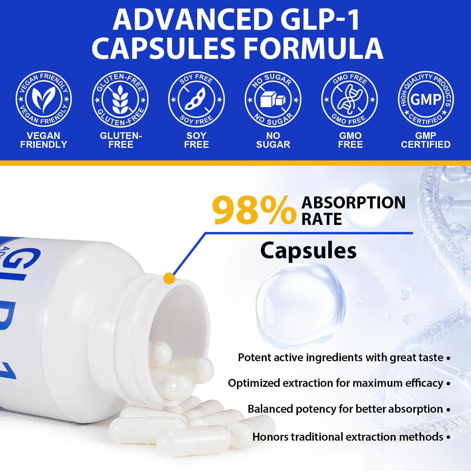 SOLEMEONY cápsulas junto a un vaso de agua para uso matutino y rutina fácil