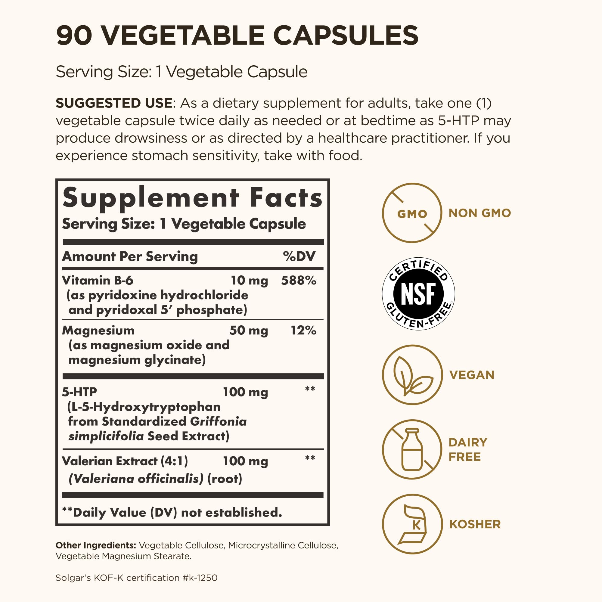 Detalle de cápsula vegetal Solgar 5-HTP para textura y pureza
