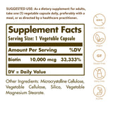 Solgar biotin close-up de cápsulas vegetales resaltando pureza y textura