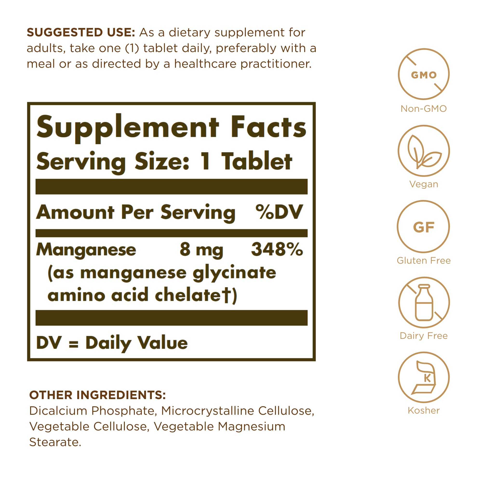 Solgar etiqueta con información de ingredientes y ventajas de la formulación quelada