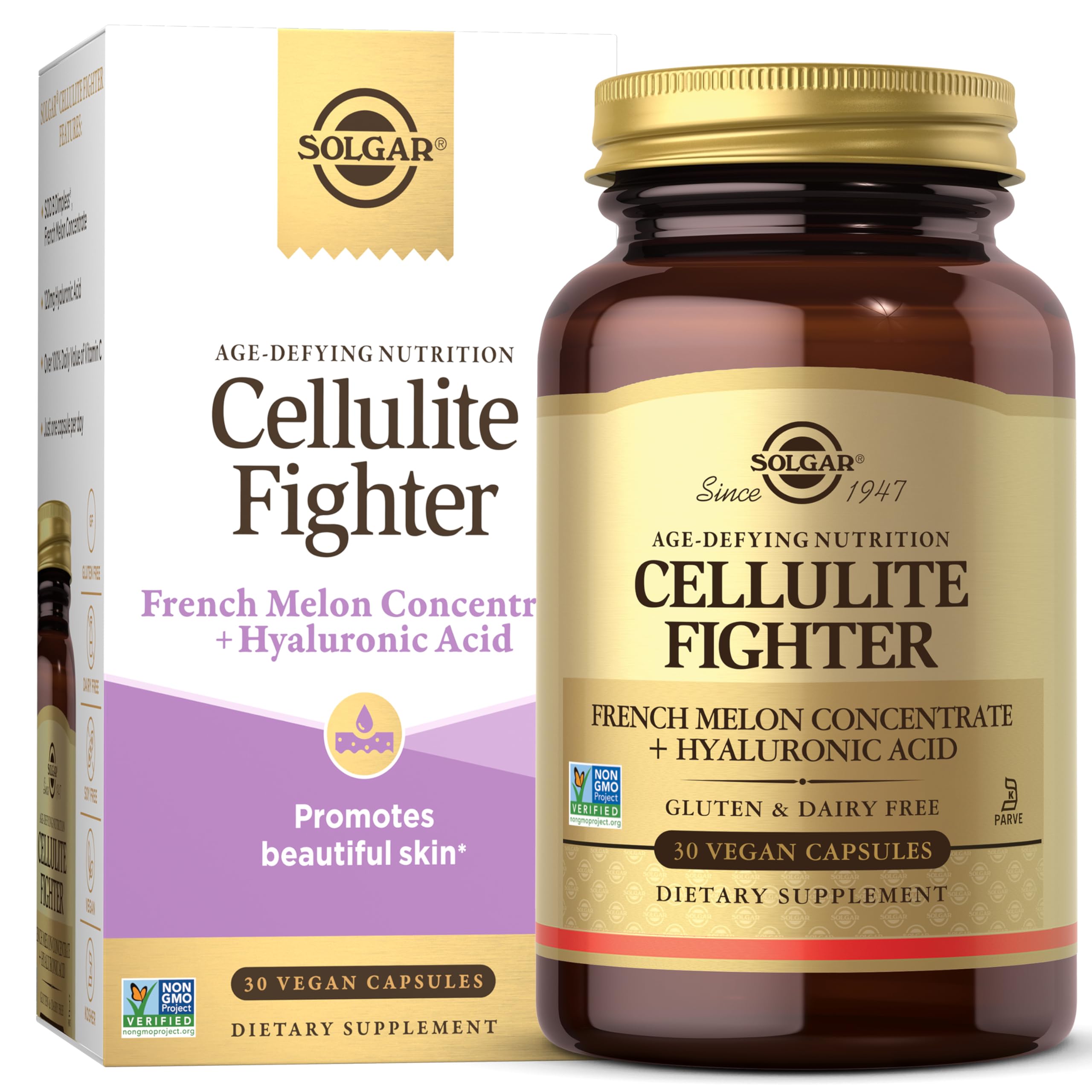 Solgar envase frontal Cellulite Fighter mostrando presentación y beneficio para piel