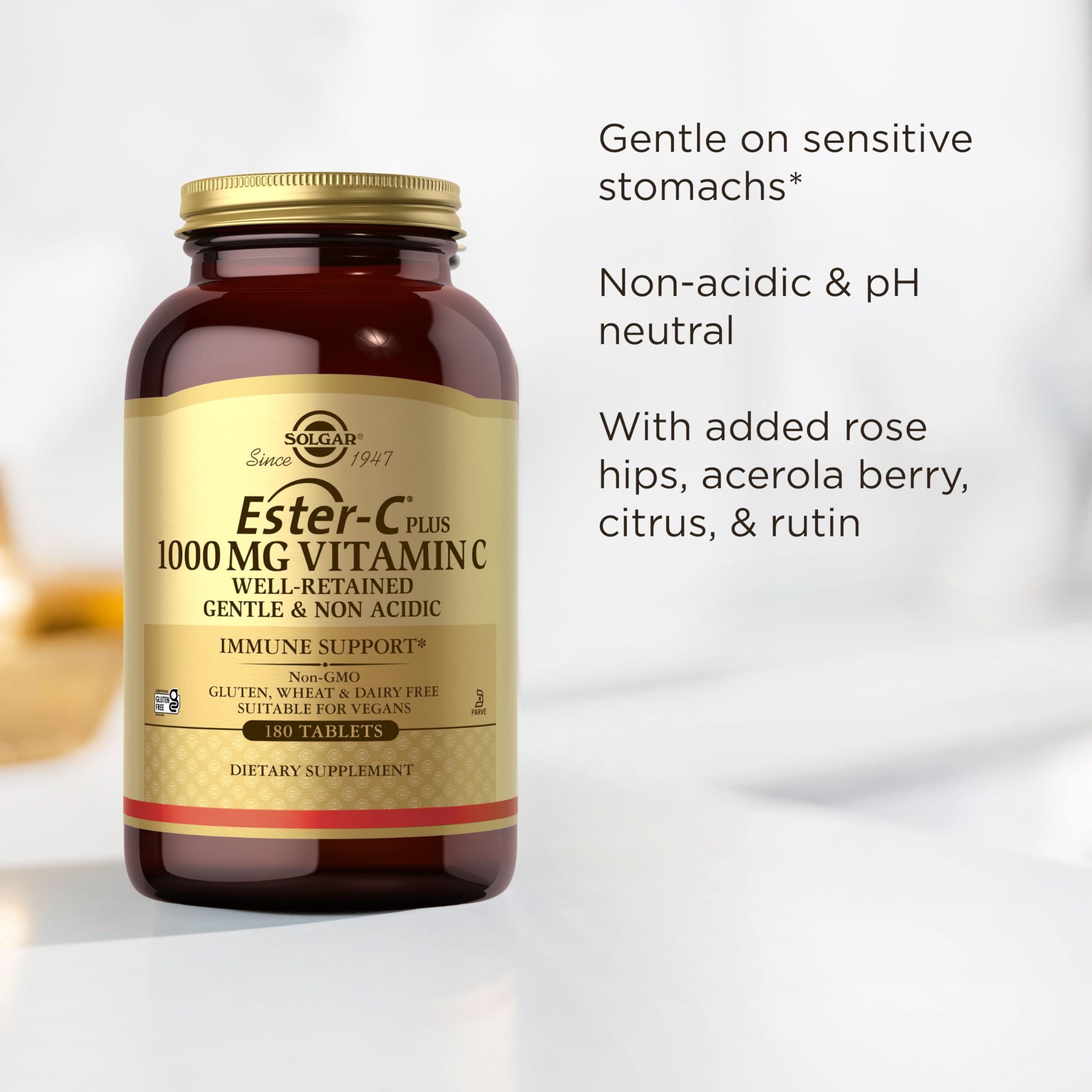 Solgar etiqueta nutricional Ester-C Plus destacando composición