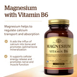 Solgar etiqueta nutricional detallada mostrando magnesio y vitamina B6 por dosis