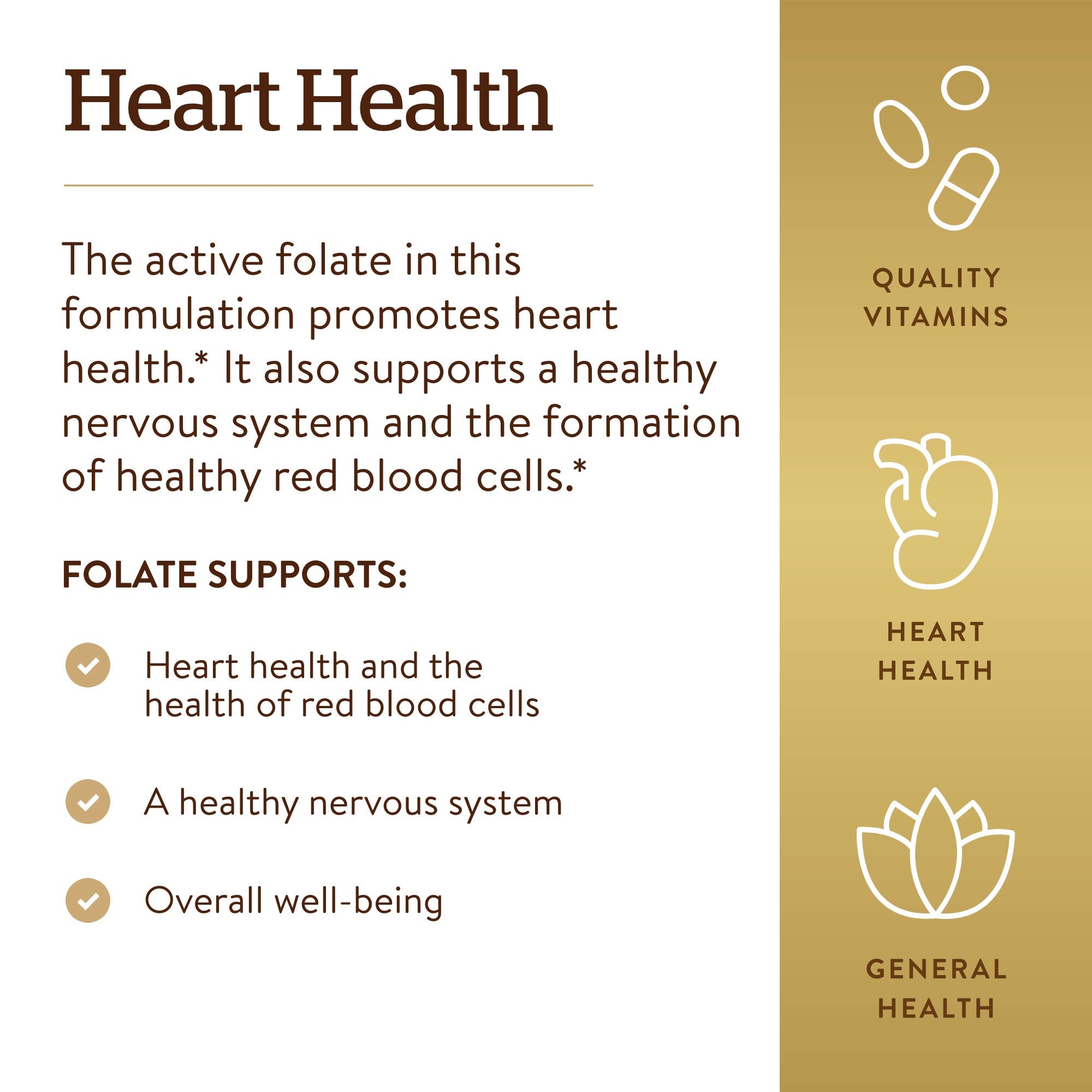 Solgar Folate etiqueta con Metafolin destacada y detalle de ingredientes