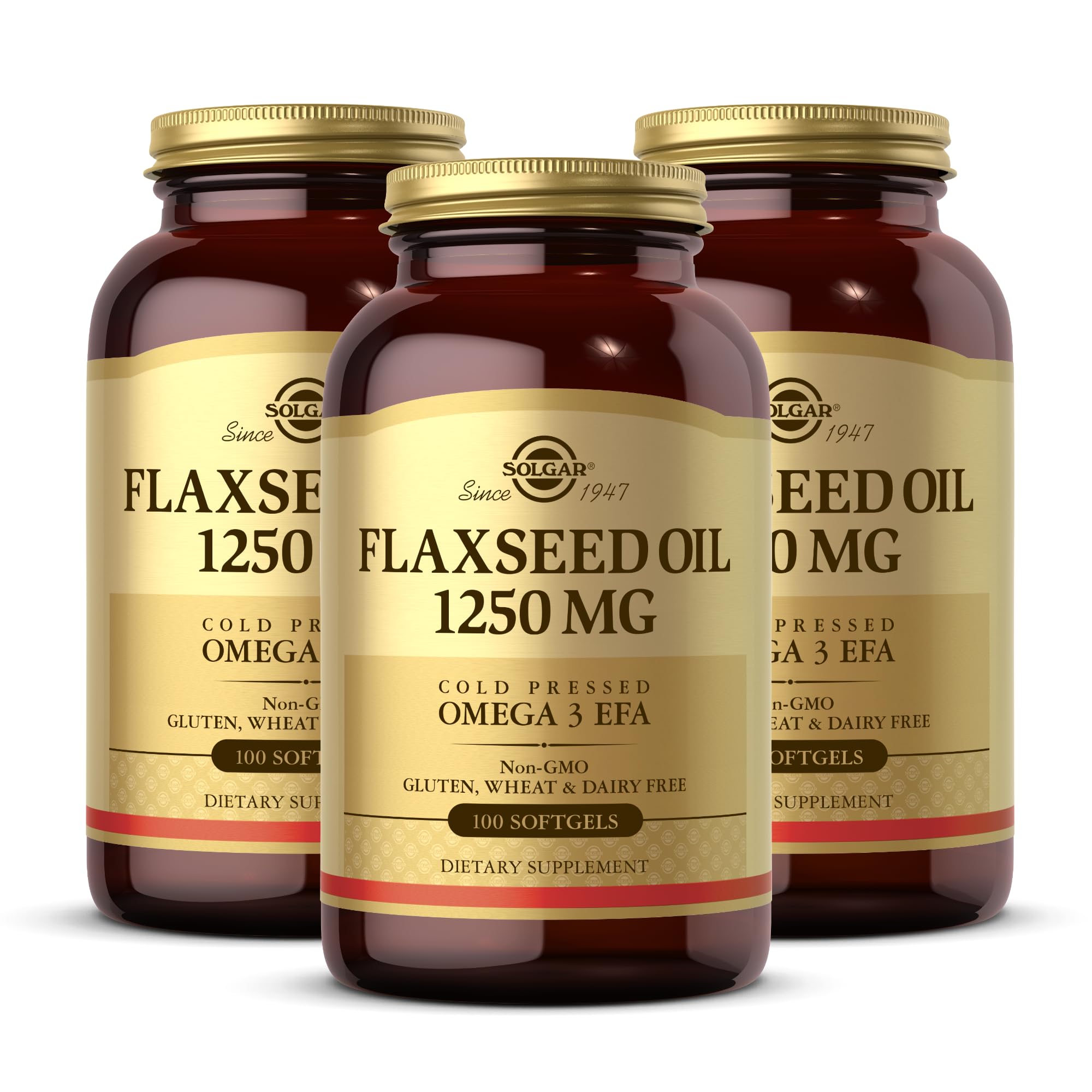 Solgar envase frontal de Flaxseed Oil mostrando presentación y cantidad