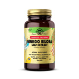 Solgar frasco frontal de Ginkgo Biloba mostrando envase y cantidad 180 cápsulas, confianza de marca