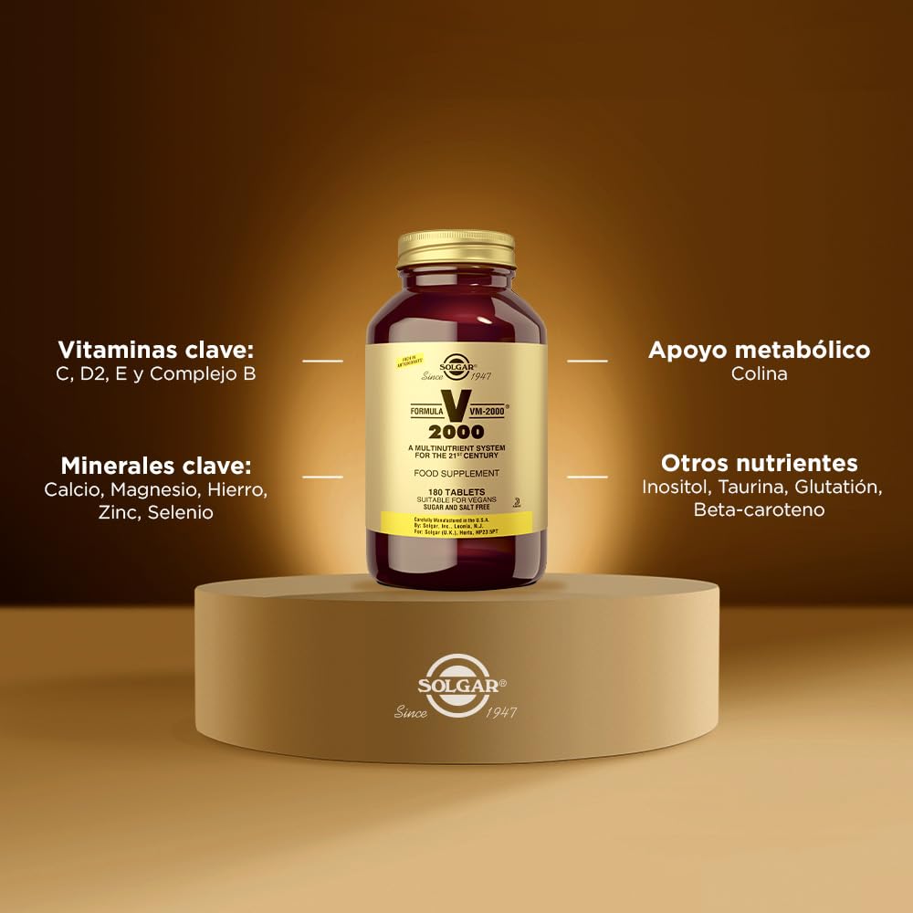 Solgar etiqueta nutricional VM-2000 con lista de ingredientes y transparencia informativa