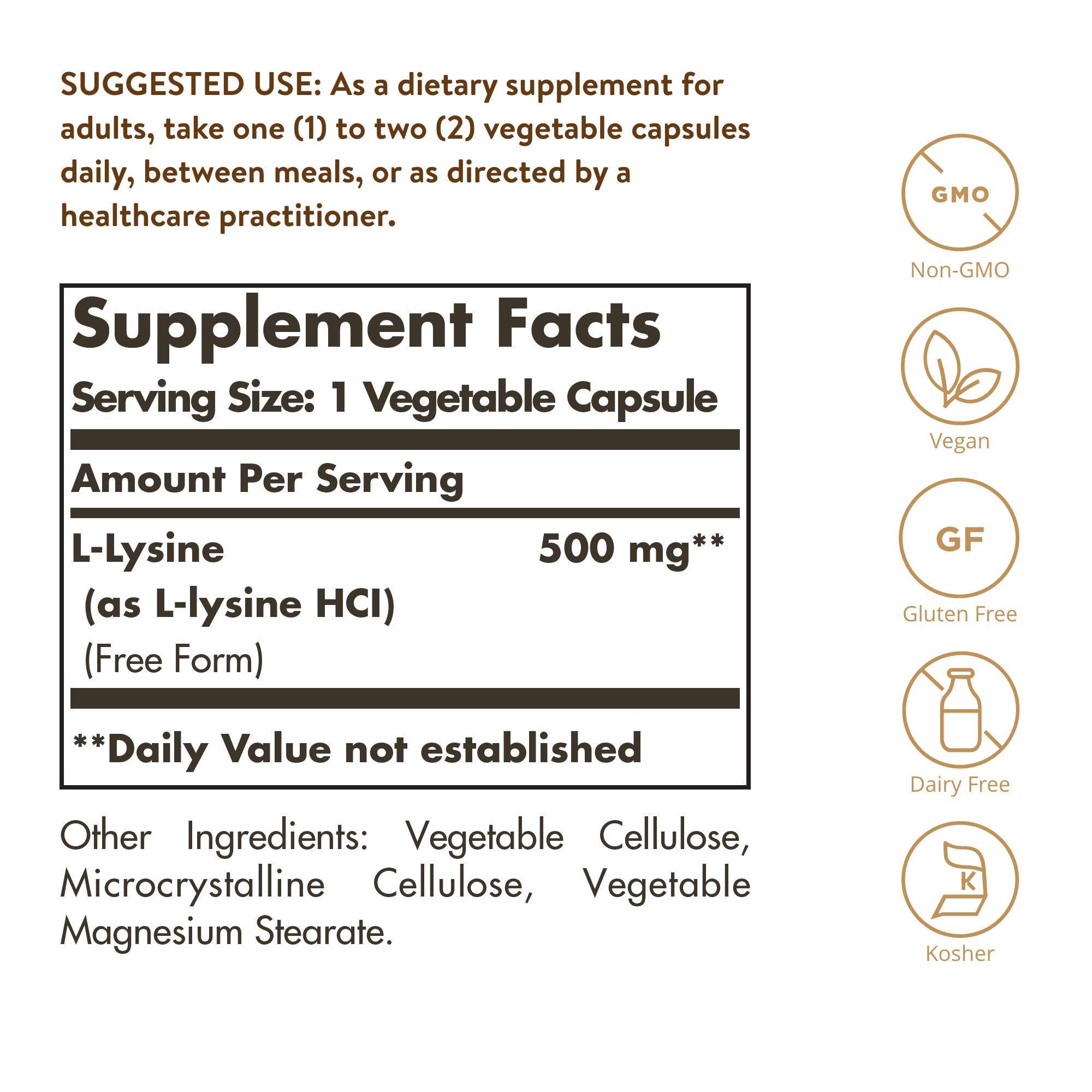 Cápsula vegetal de Solgar L-Lysine vista de cerca, fácil de tragar