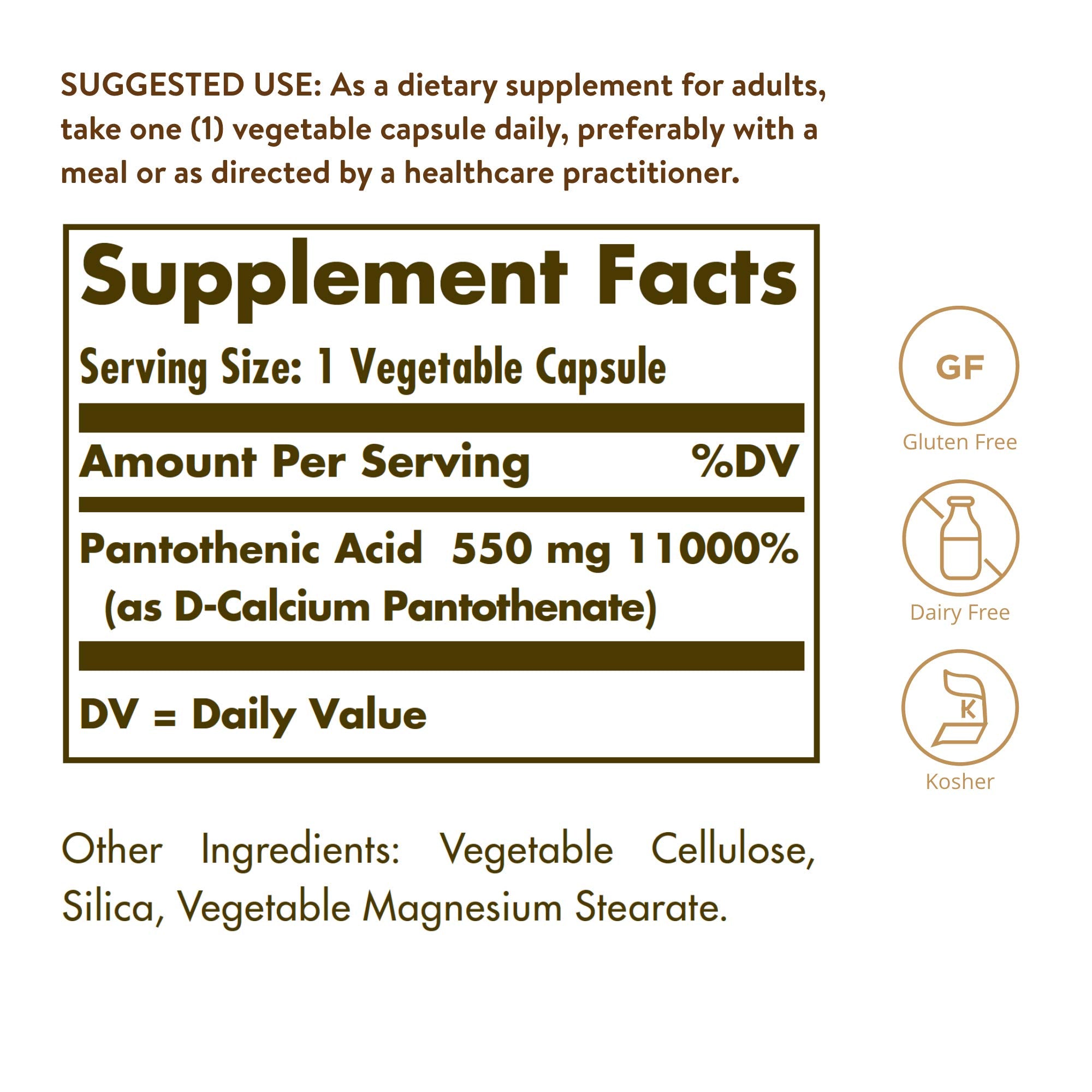 Solgar etiqueta lateral con información de ingredientes y pureza