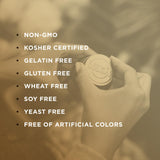 Solgar detalle de ingredientes y color natural que resalta ausencia de gelatina