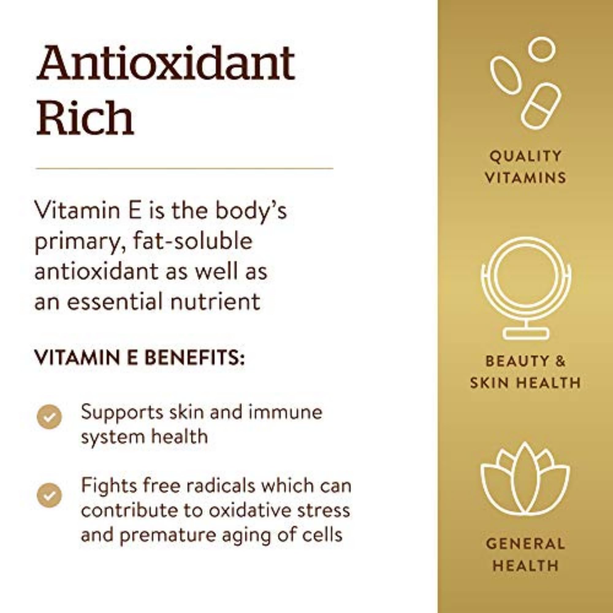 Envase Solgar Vitamina E junto a una regla para comparar tamaño y cantidad de cápsulas