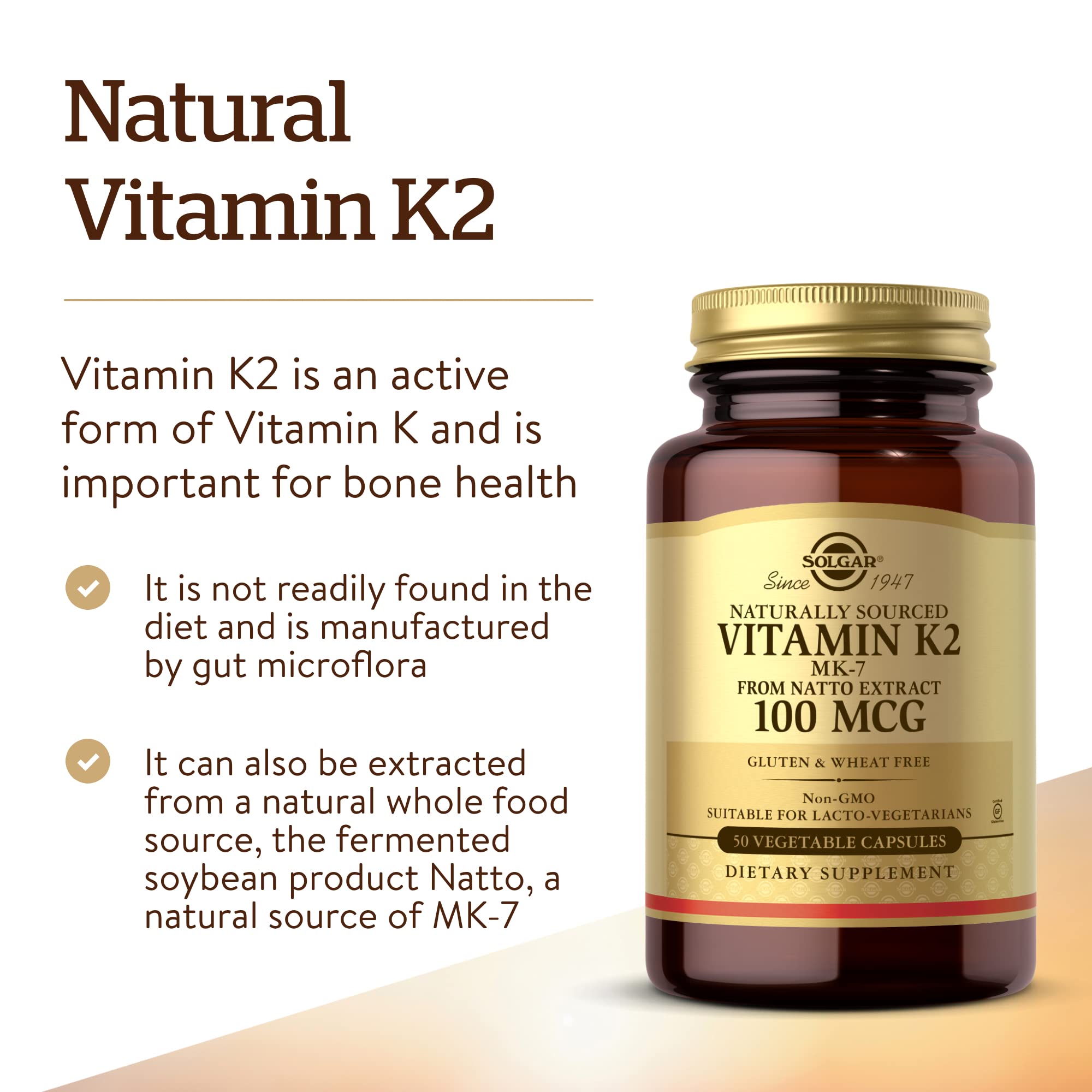 Solgar detalle del extracto de natto como fuente natural MK‑7