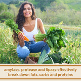 Etiqueta de Solluna Digestive Enzymes con lista de enzimas, evidencia transparencia de ingredientes