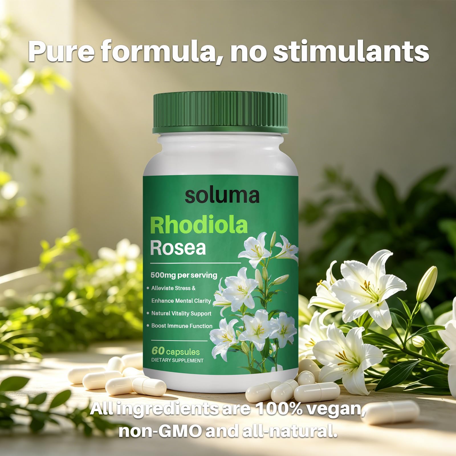soluma rhodiola polvo del extracto resaltando pureza y concentración