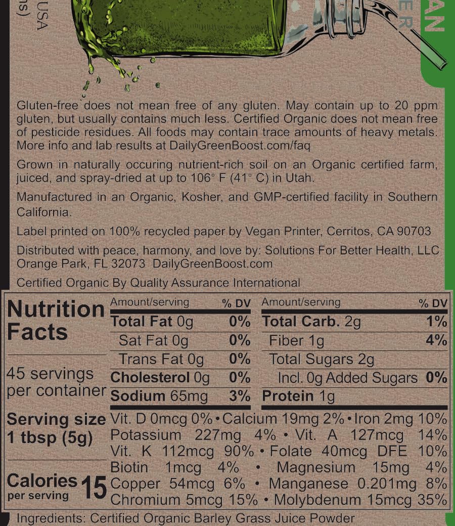 Solutions For Better Health primer plano de la etiqueta mostrando certificados y nutrientes