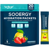 Sooergy frente del paquete mostrando 20 sticks y beneficios de hidratación
