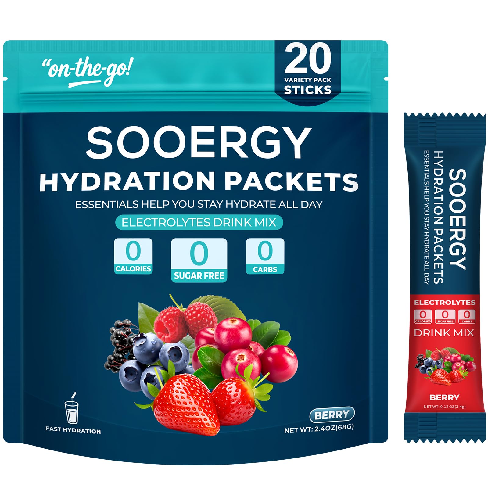 Sooergy vista frontal del paquete mix berry, hidratación rápida