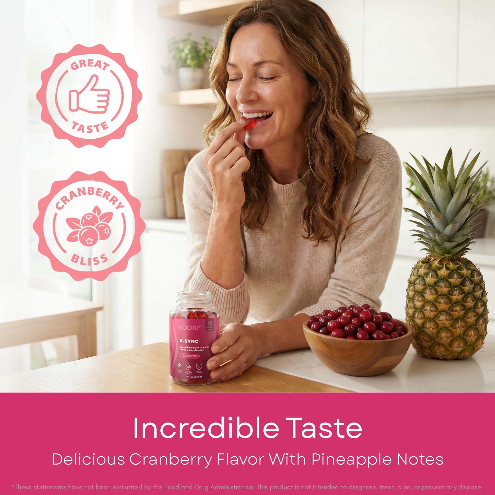SOON+ etiqueta con ingredientes destacando probiótico y vitamina C
