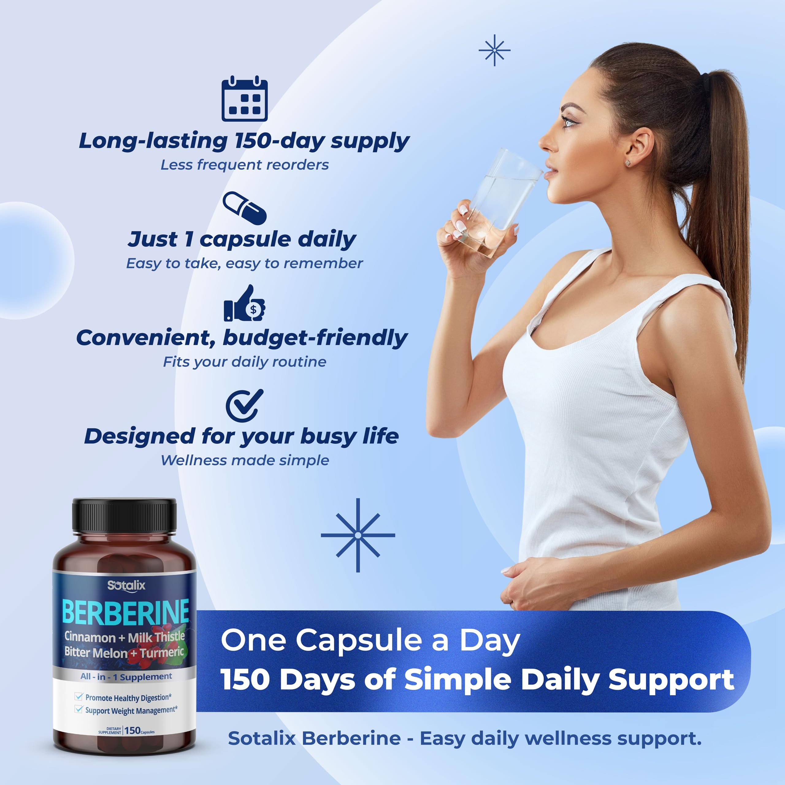 SOTALIX SUPPLEMENT persona tomando cápsula por la mañana como rutina