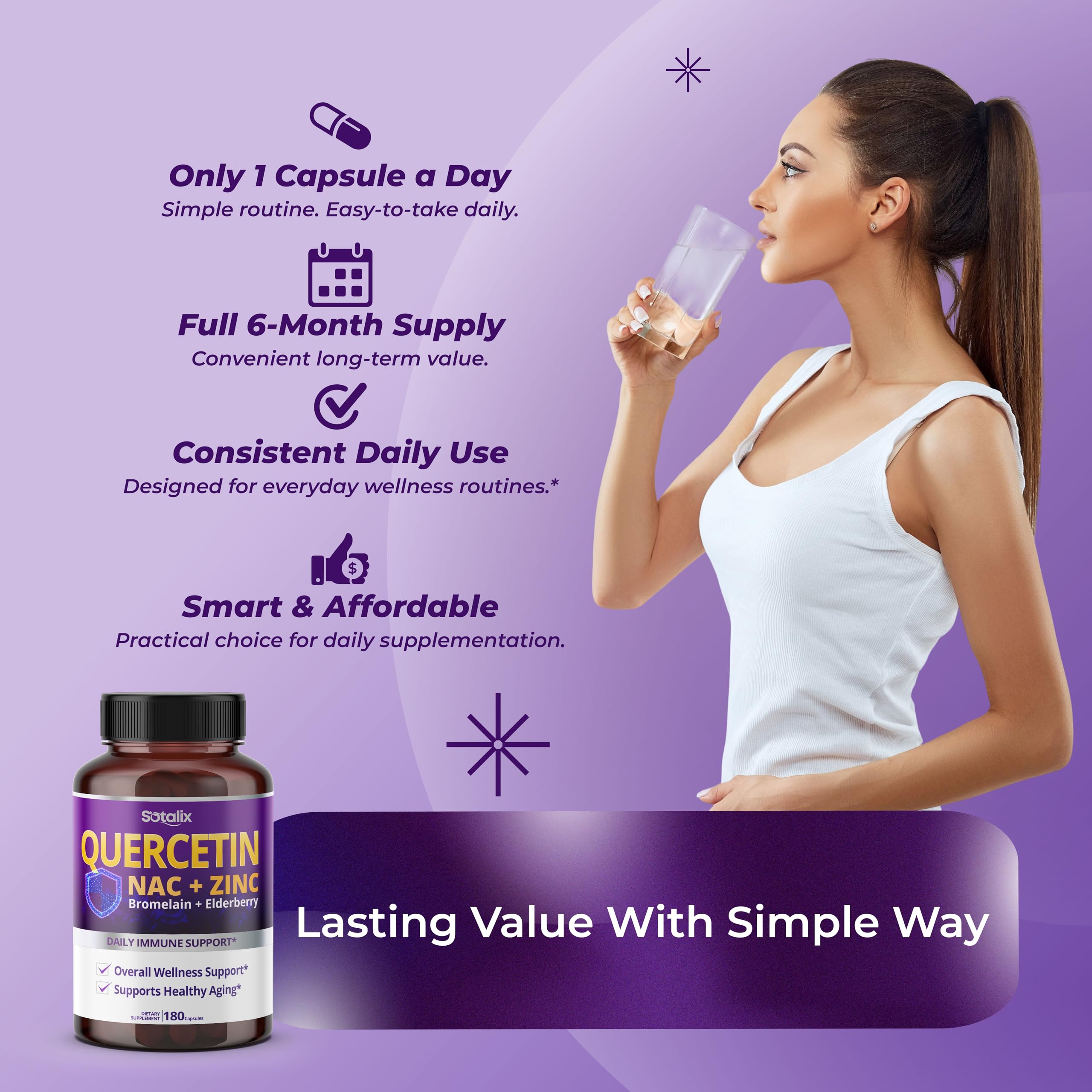 SOTALIX SUPPLEMENT persona tomando cápsula con agua diario