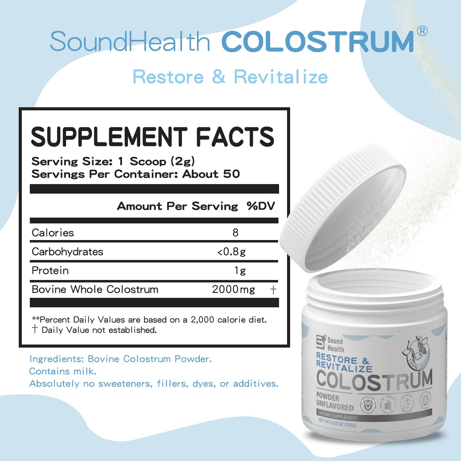 Sound Health Supplements cuchara dosificadora con polvo listo para mezclar