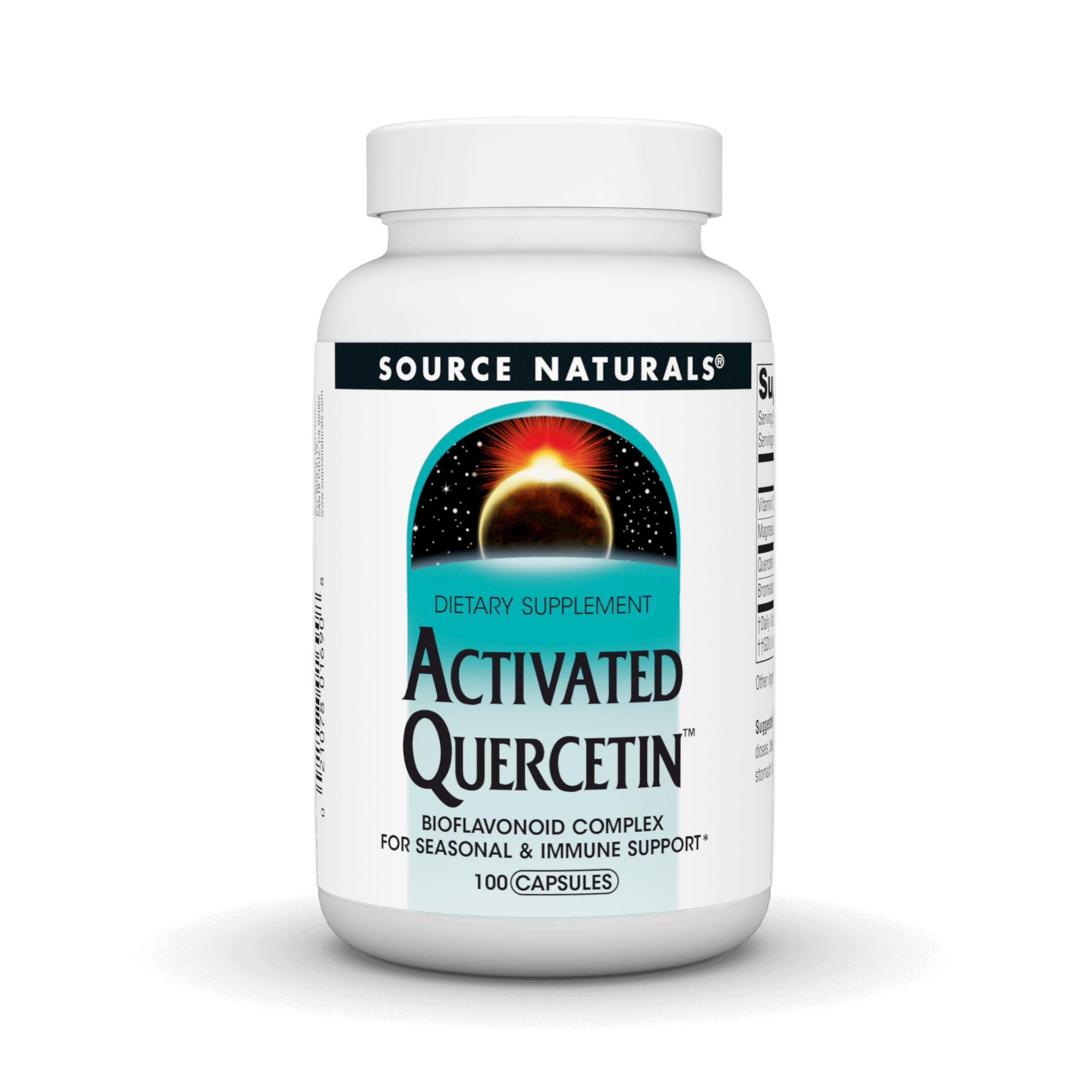 Source Naturals frasco frontal mostrando etiqueta y beneficios de quercetina