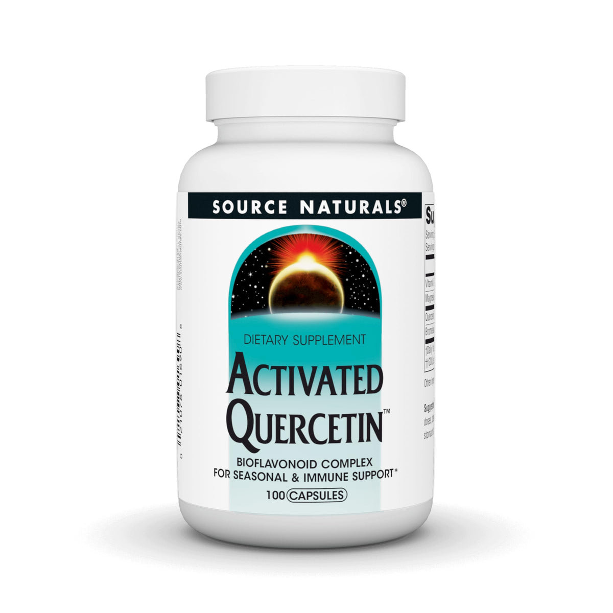 Source Naturals frasco frontal mostrando etiqueta y beneficios de quercetina