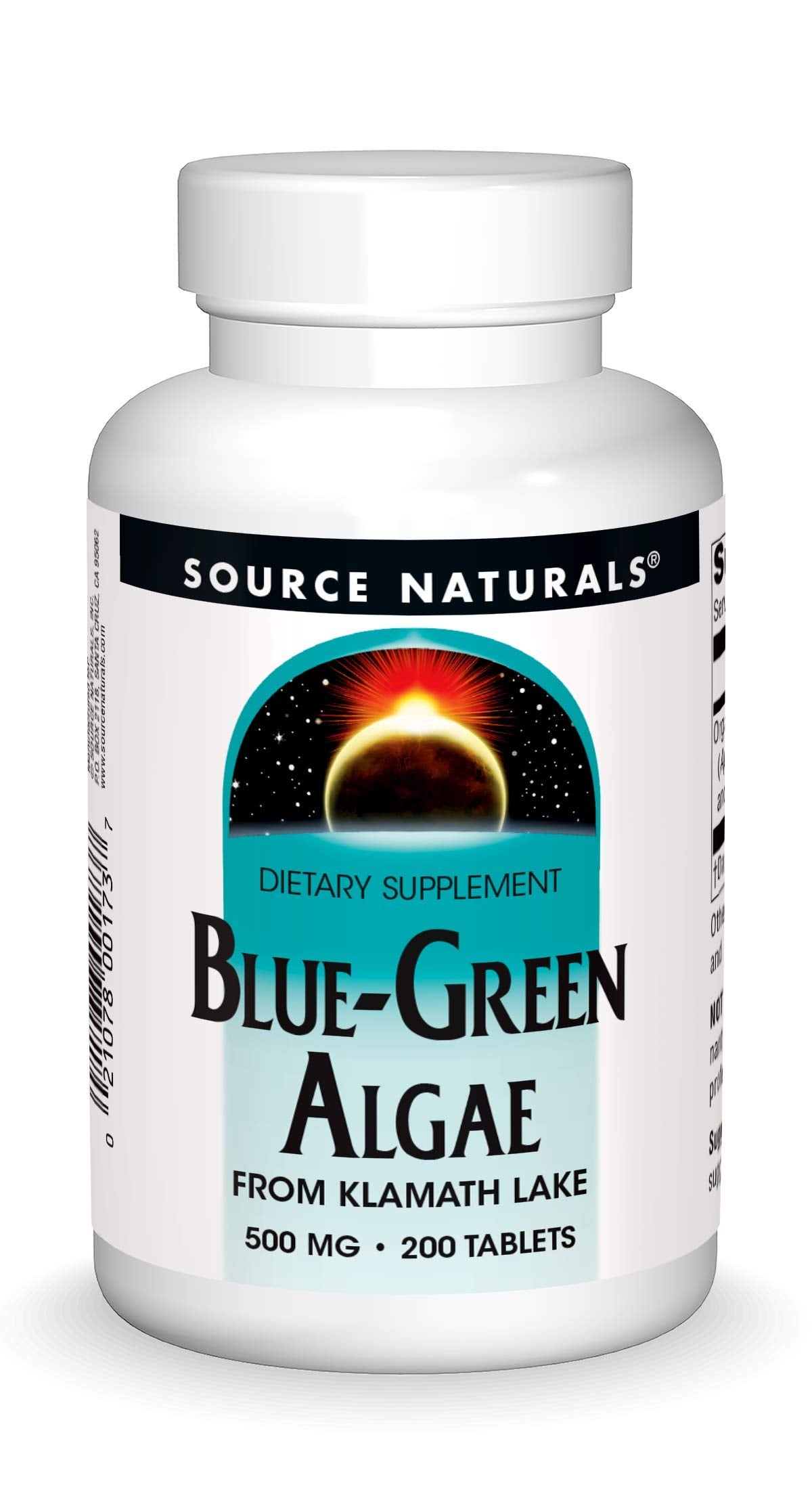 Source Naturals envase frontal de alga azul-verde con información clara