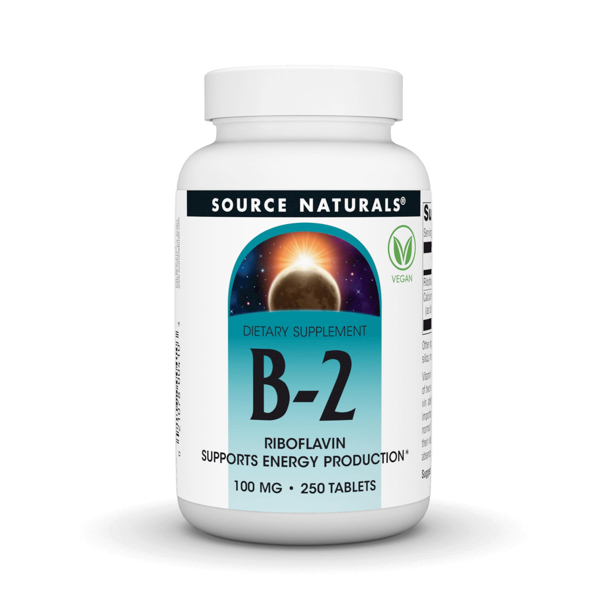 Source Naturals B-2 vista frontal del envase, paquete grande y práctico