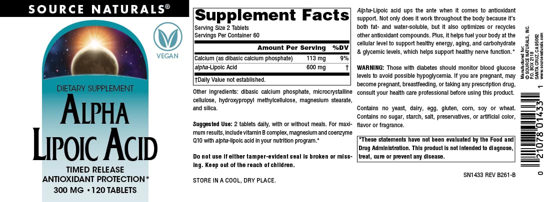 Source Naturals botella abierta y tabletas sobre mesa para uso diario