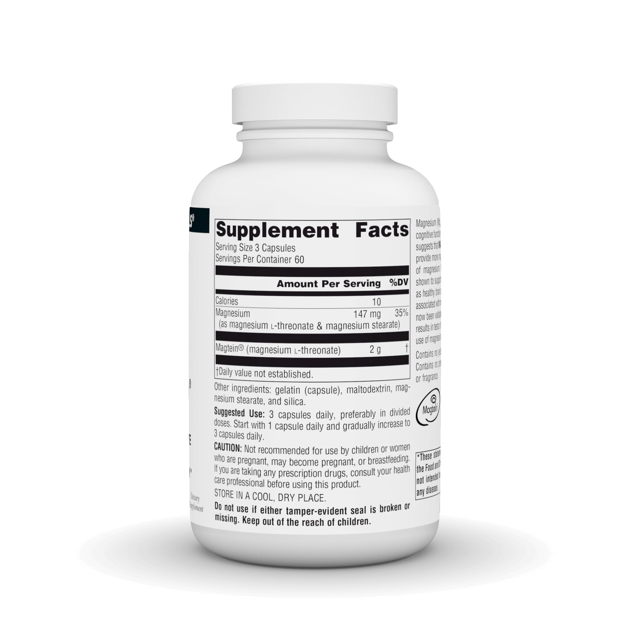 Source Naturals textura de cápsulas L-treonato detalle de forma y pureza