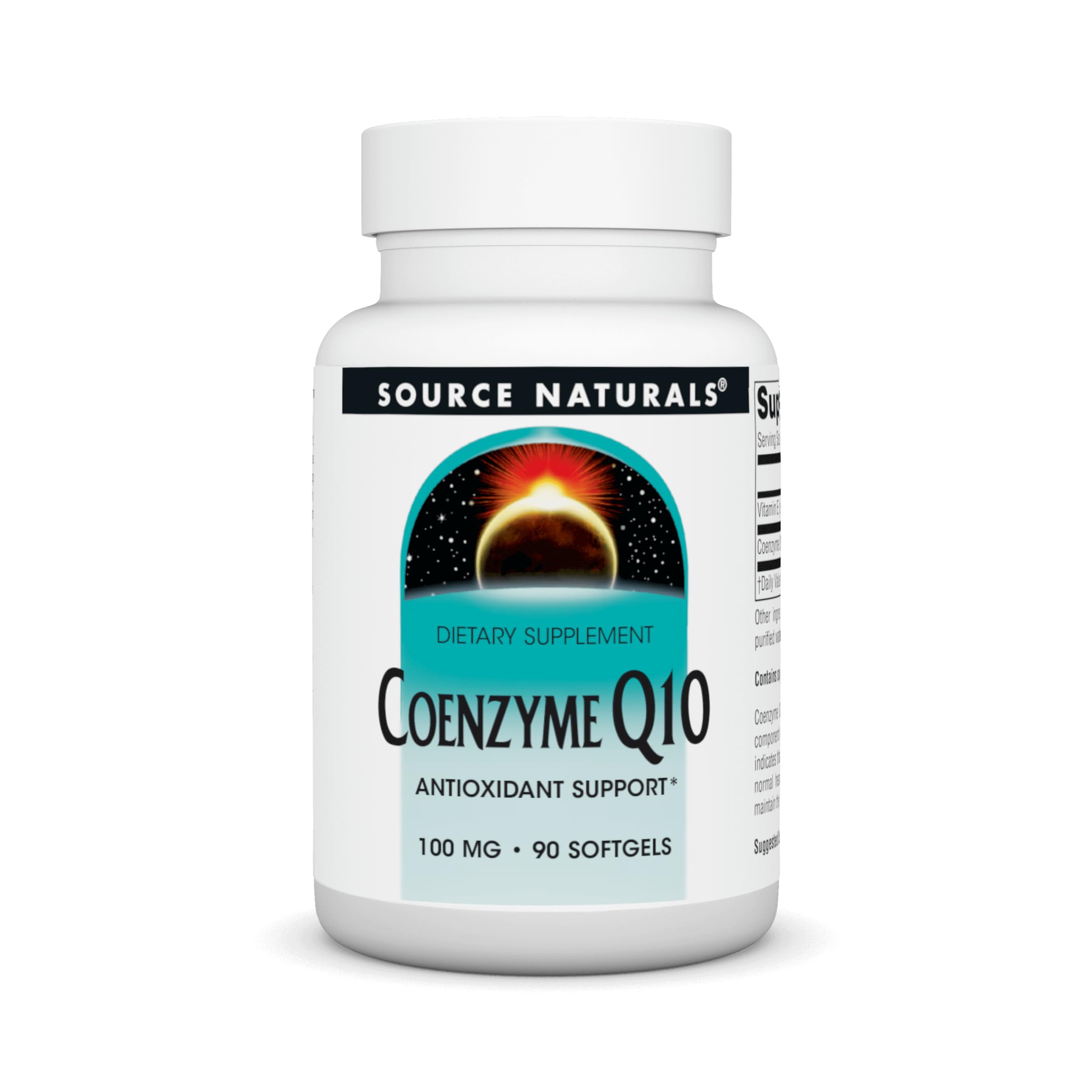 Source Naturals envase frontal de CoQ10 mostrando presentación y beneficio energético