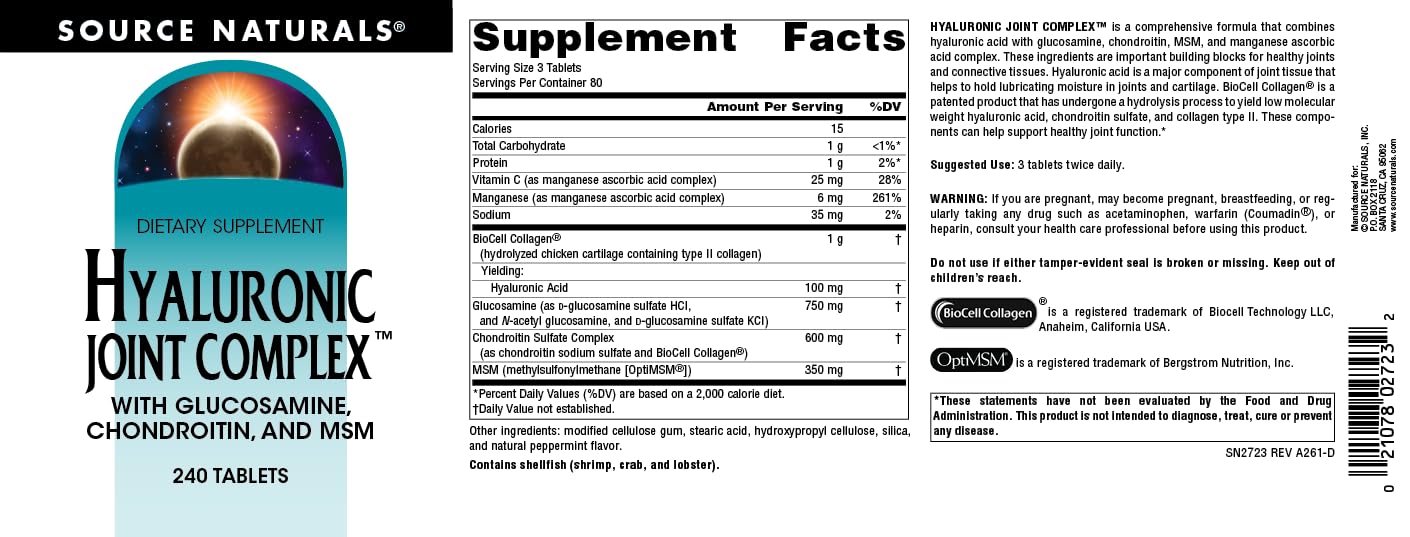 Source Naturals etiqueta con ingredientes clave y garantías de fabricación