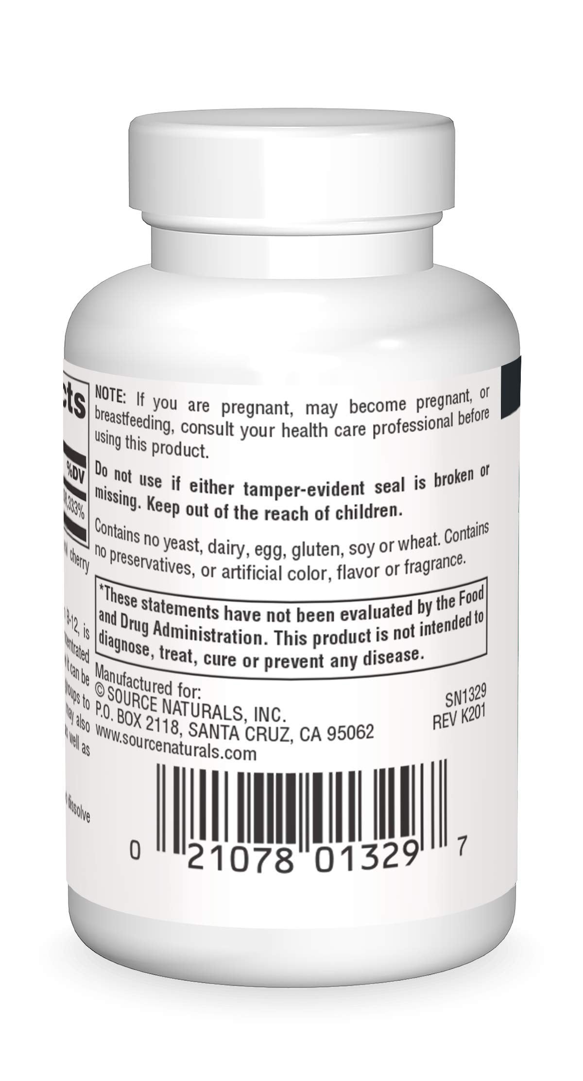 Source Naturals primer plano de una pastilla y su textura disoluble
