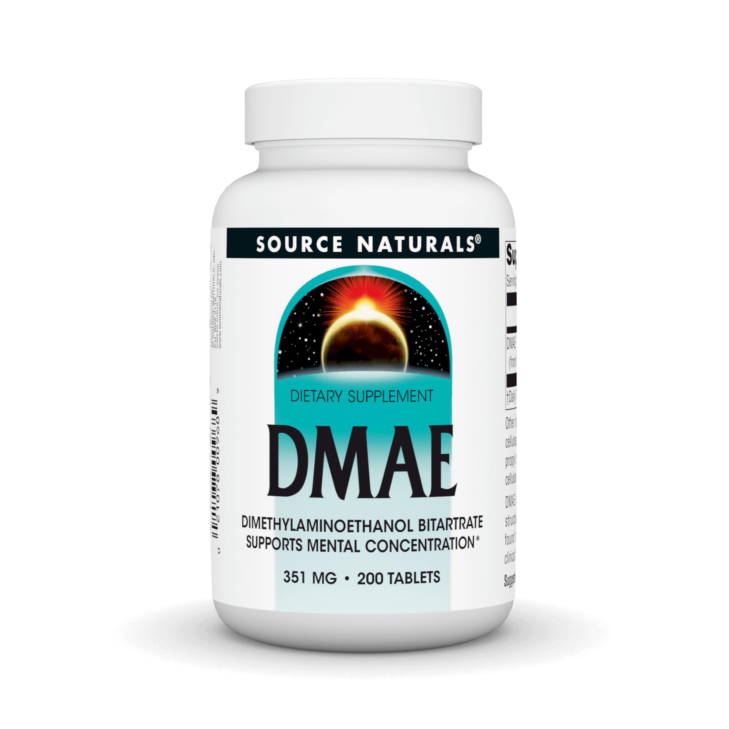 Source Naturals frasco frontal mostrando 200 tabletas y beneficio de concentración